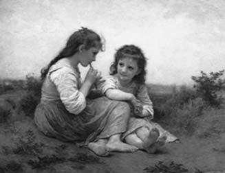 Two girls seated outdoors.
