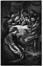 Illustration of Jesus washing the feet of his followers