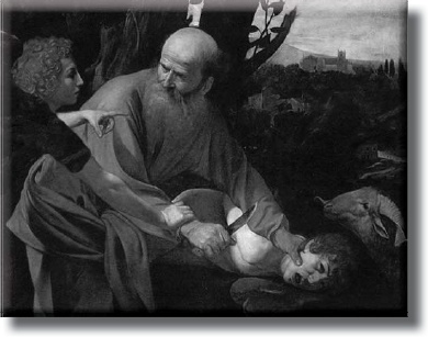 Illustration of Abraham preparing to offer Isaac