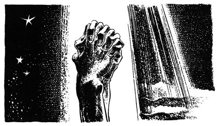 Illustration of clasped hands raised in prayer