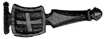 An engraved illustration of a bottle lying on its side