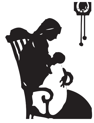 Silhouette of a seated woman and child