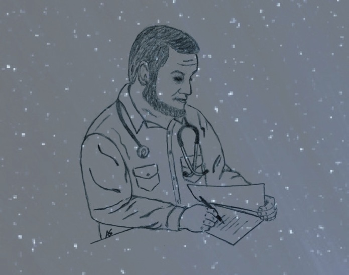 An illustration of a doctor writing on a clipboard