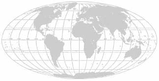 A pale grayscale world map in an oval grid