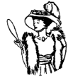 A woman wearing a hat and looking into a hand mirror.