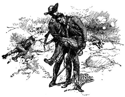 A soldier carrying a wounded man