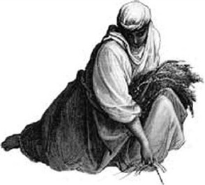 A seated robed figure