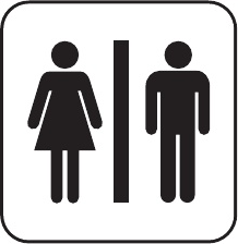 Public restroom symbols showing a woman in a dress and a man in pants