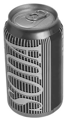 A soft drink can decorated with a large dollar sign
