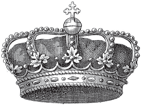 An ornate royal crown topped by a cross