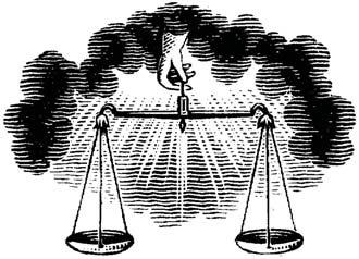 A balance scale beneath a flame
