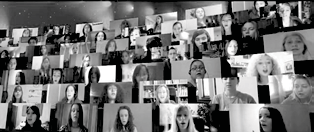 A montage of individual singers participating in a virtual choir.