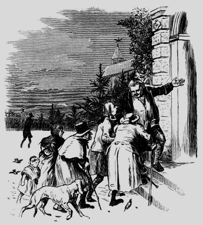 A family arriving at a doorway