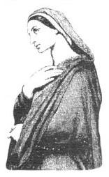 Illustration of a woman wearing a head covering.