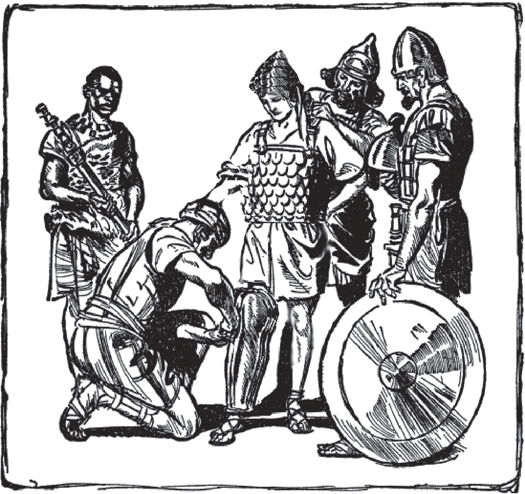 Illustration of David removing armor before soldiers