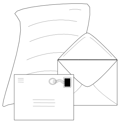 Two envelopes and a sheet of writing paper.