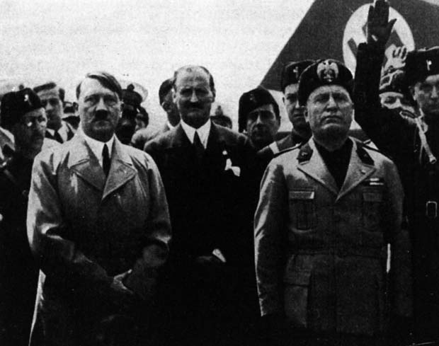 Adolf Hitler and Benito Mussolini with a group of men