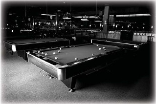 Pool tables in a billiards hall