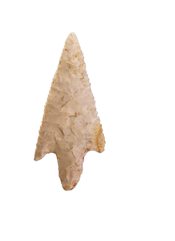 A light-colored stone arrowhead