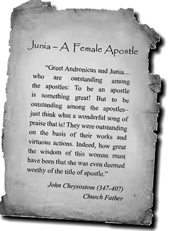 Graphic headed “Junia—A Female Apostle” with a quotation attributed to John Chrysostom