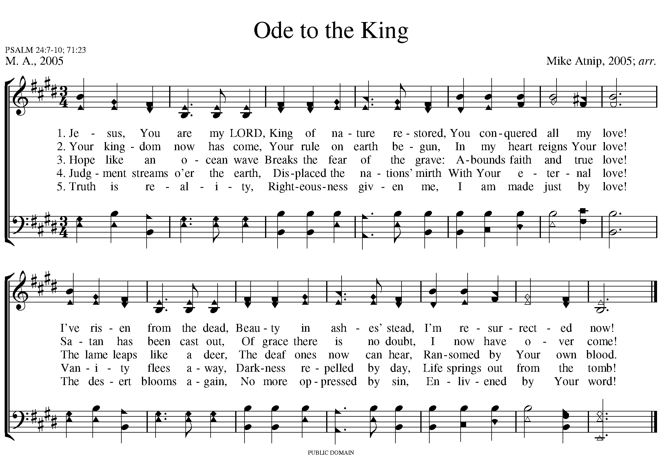 Printed musical notation and lyrics for Ode to the King