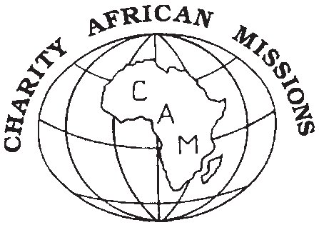 Charity African Missions emblem with a globe and map of Africa.
