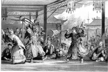 Costumed performers appear in a theater scene.