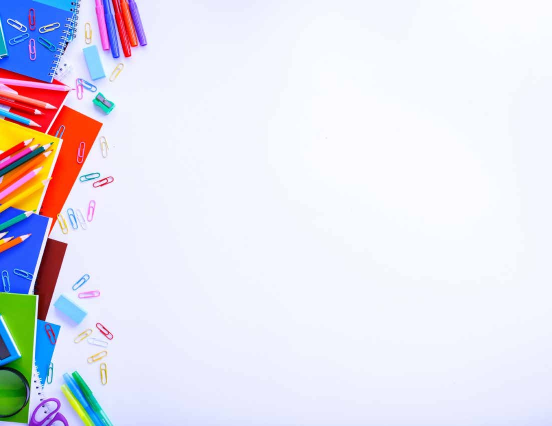 Colorful school supplies and a stethoscope around a pale background