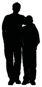 A standing adult with an arm around a younger person