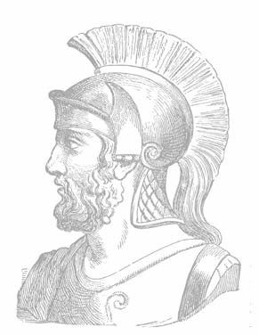 A helmeted classical warrior shown in profile