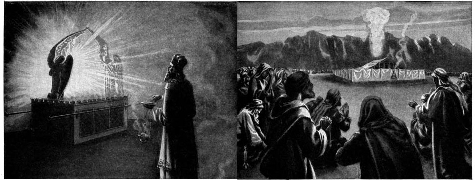 Two biblical worship scenes shown side by side