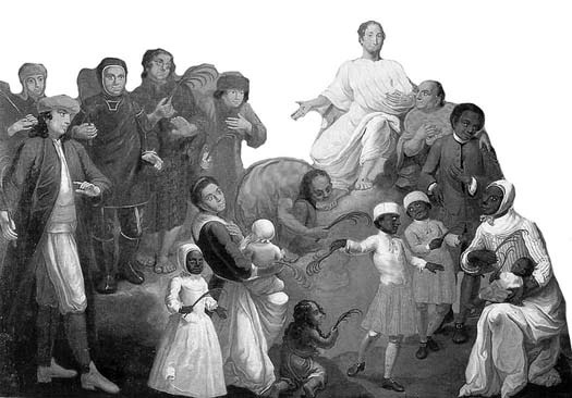 Painting of Tschoop kissing Jesus’ feet as converts from several nations gather around