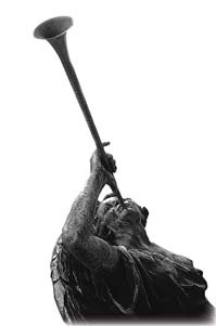 A man sounding a long horn