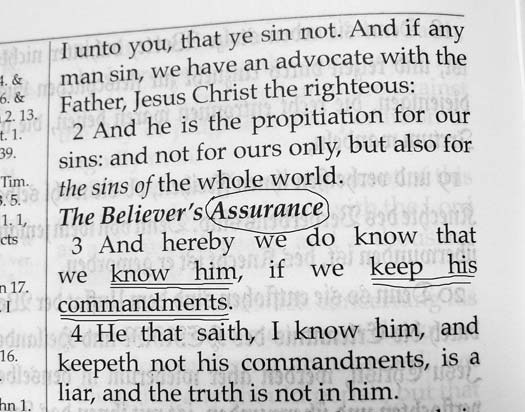 An annotated Bible passage about knowing Christ and keeping His commandments