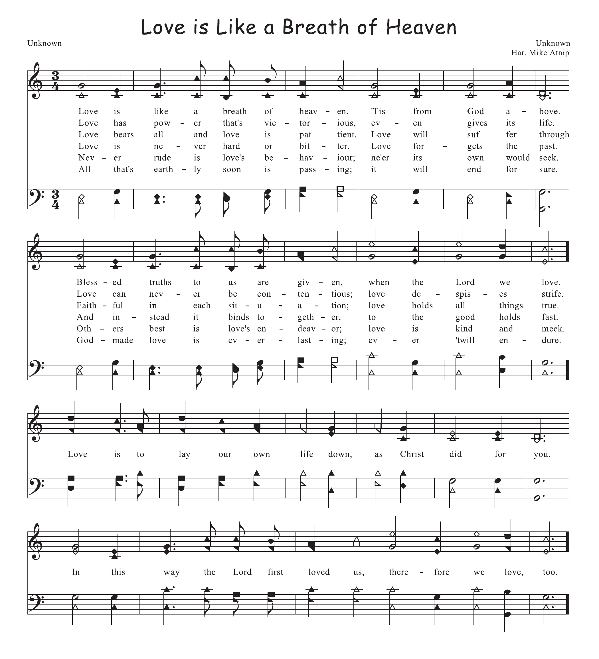 Sheet music and lyrics for Love is Like a Breath of Heaven