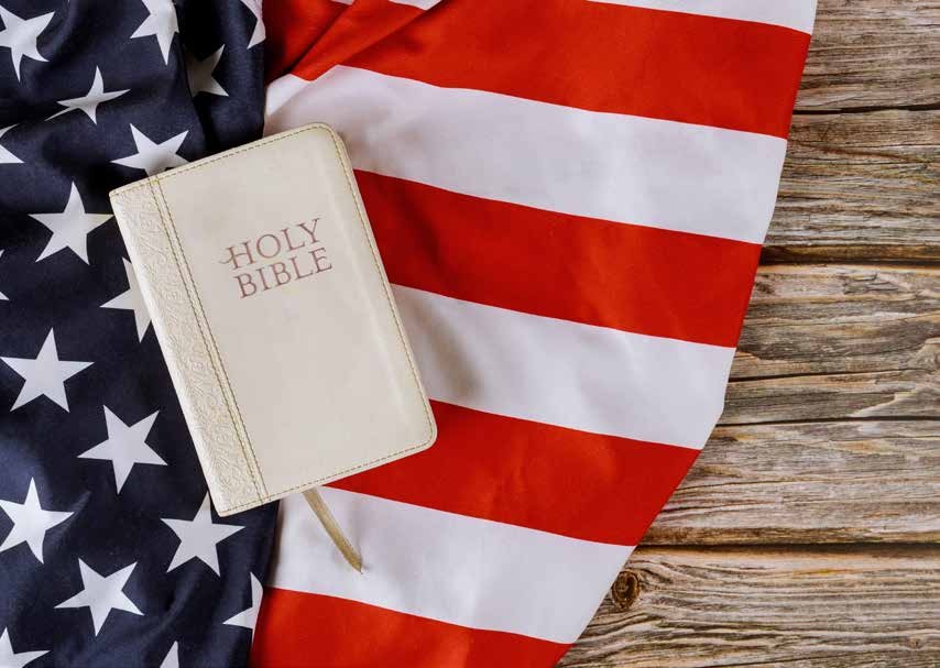 A Bible resting on an American flag
