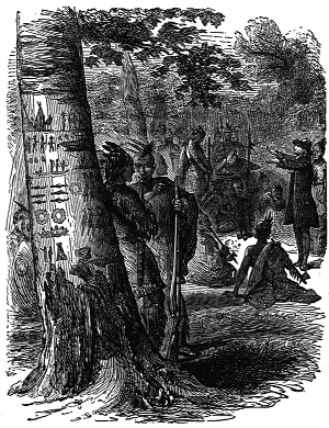 People gathered under trees