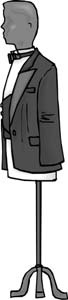 A formal coat displayed on a tailor’s mannequin
