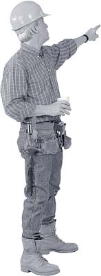 A construction worker pointing