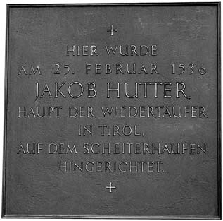 Memorial plaque for Jakob Hutter in Vienna