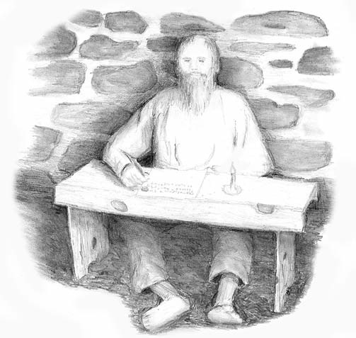 Peter Riedemann writing while imprisoned