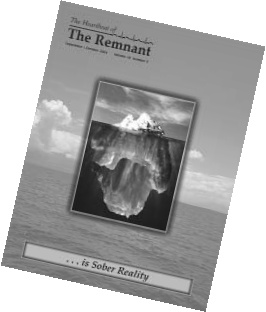 A tilted image of The Heartbeat of The Remnant magazine cover.