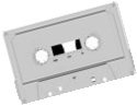 A tilted audio cassette.
