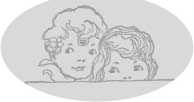 A line drawing of two children looking over an edge.