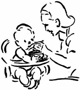 A woman feeding an infant