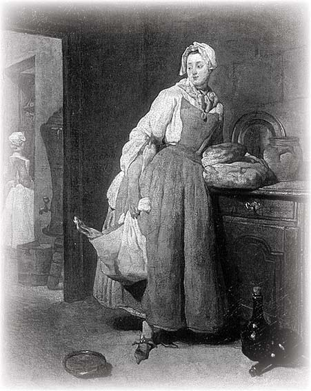 A seated woman beside a fireplace