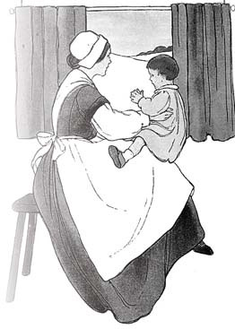 A woman tending to a child