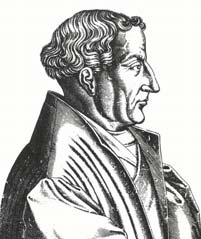 Engraved profile portrait of Martin Bucer