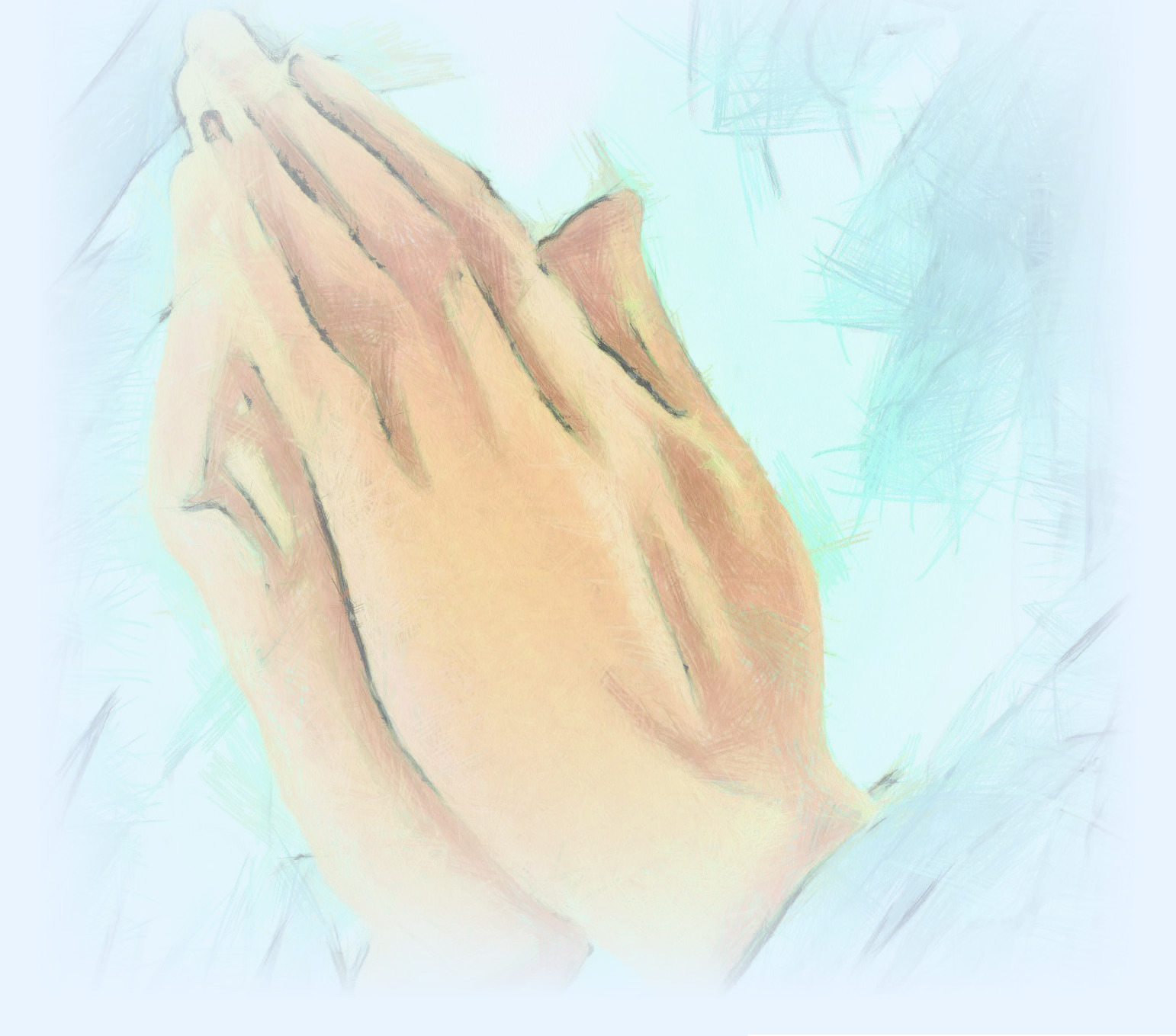 A watercolor illustration of hands clasped in prayer