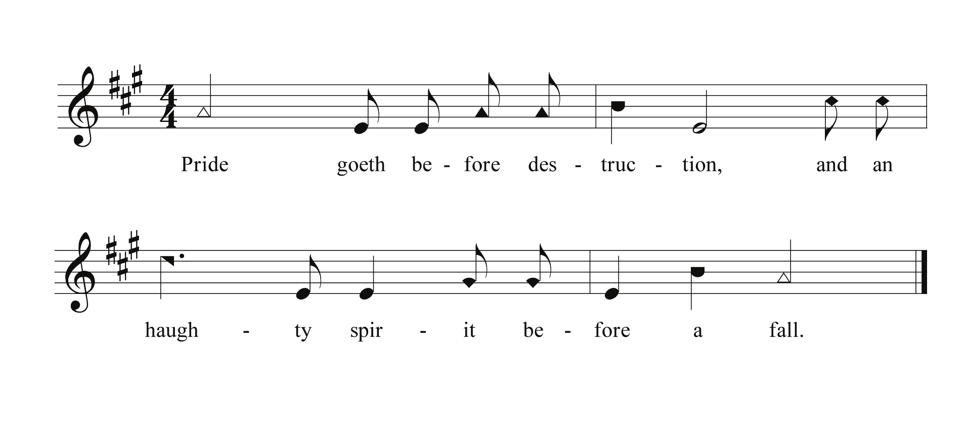 Sheet music for “Pride goeth before destruction, and an haughty spirit before a fall.”